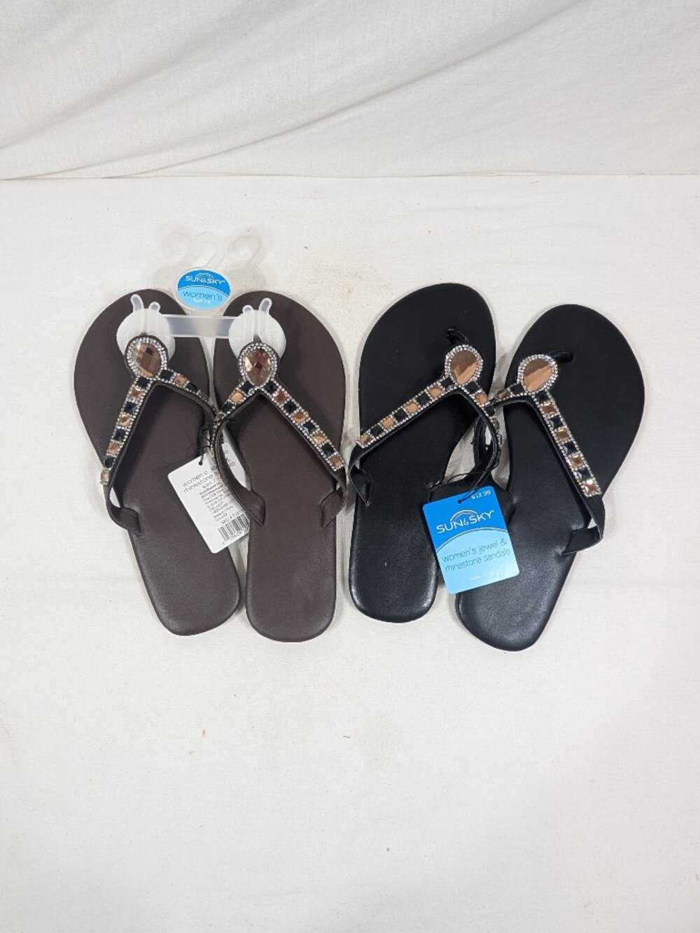 Sun & Sky Rhinestone Flip Flops x2 Black & Brown